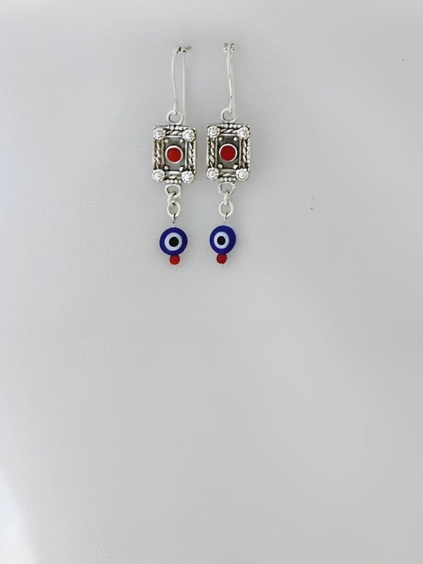 E137- Square Earrings with Coral Stones