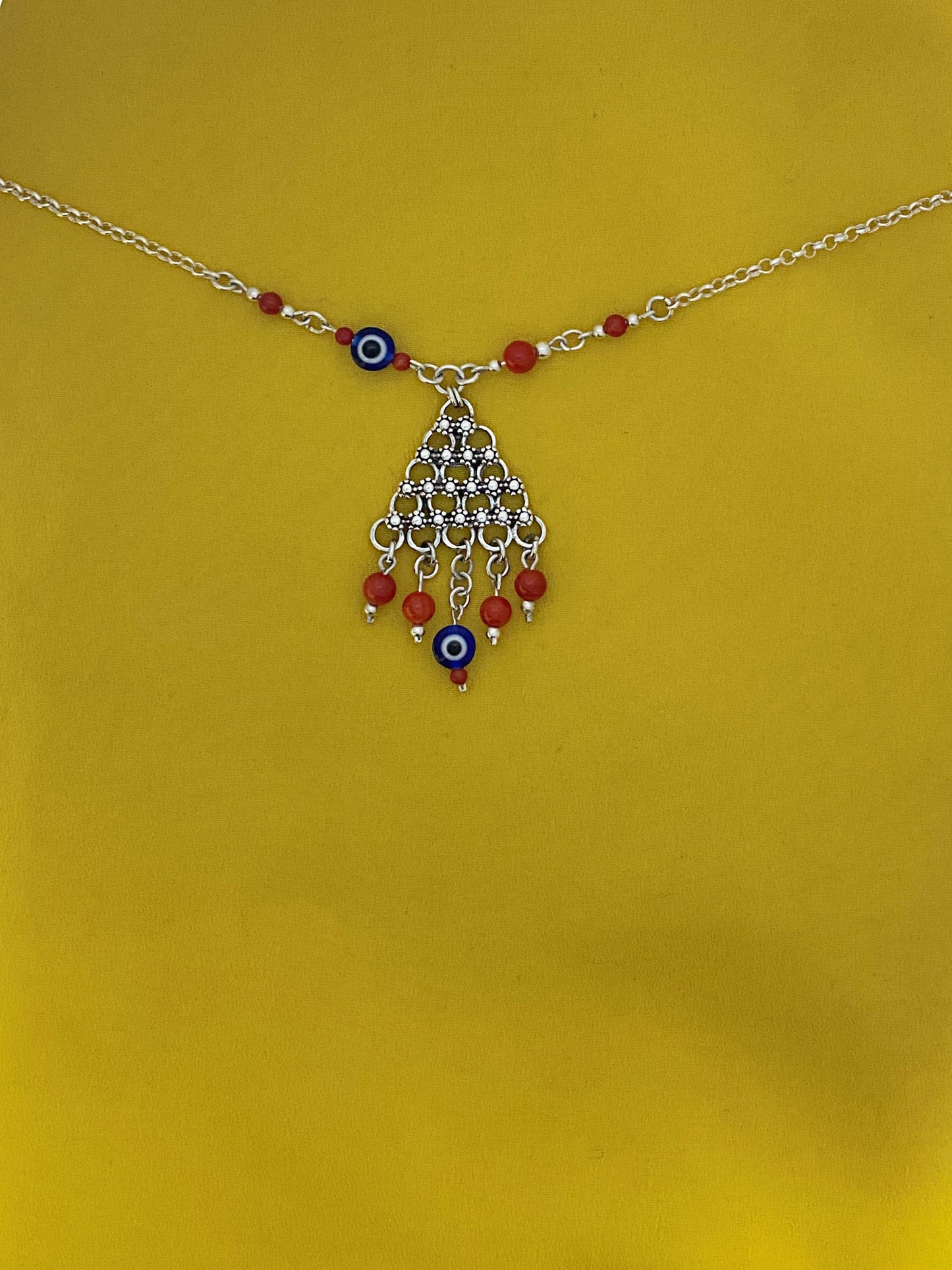 B324- Triangle Necklace with Flowers