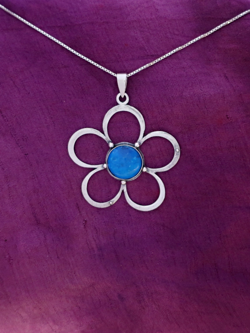 B271- Flower Pendant with Blue Sodalite/ Red Agate/ Green Agate