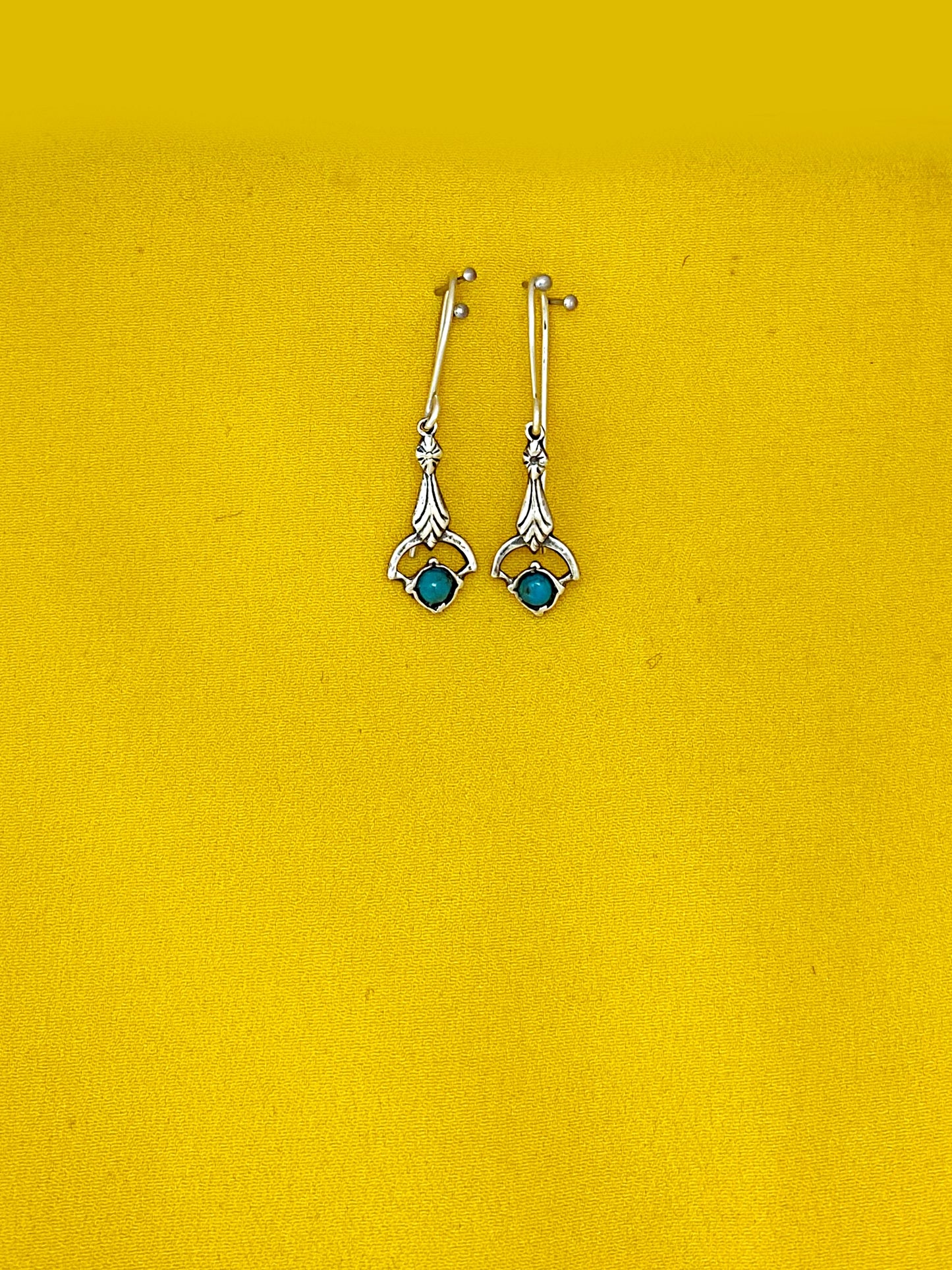 E24- Silver Earrings with Garnet/ Turquoise Stone - Zehava Jewelry