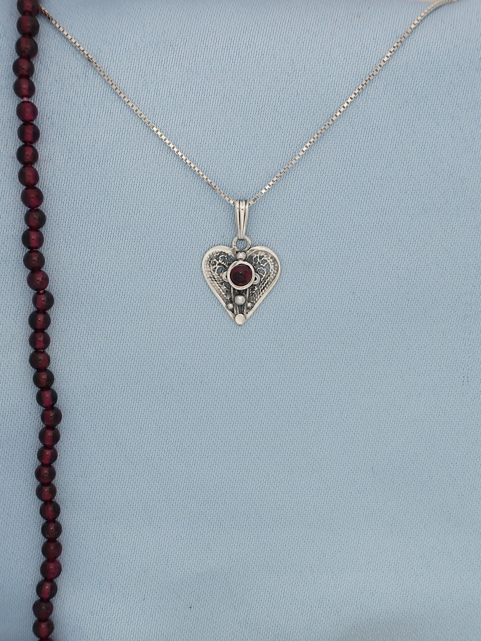 B76- Filigree Heart Pendant with Multiple Stones - Zehava Jewelry