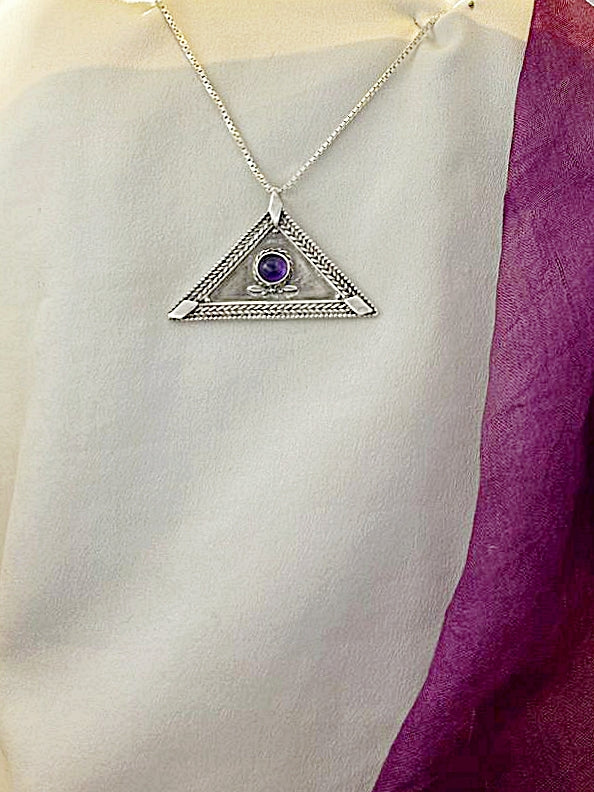 B48- Triangle Pendant with Multiple Stones - Zehava Jewelry