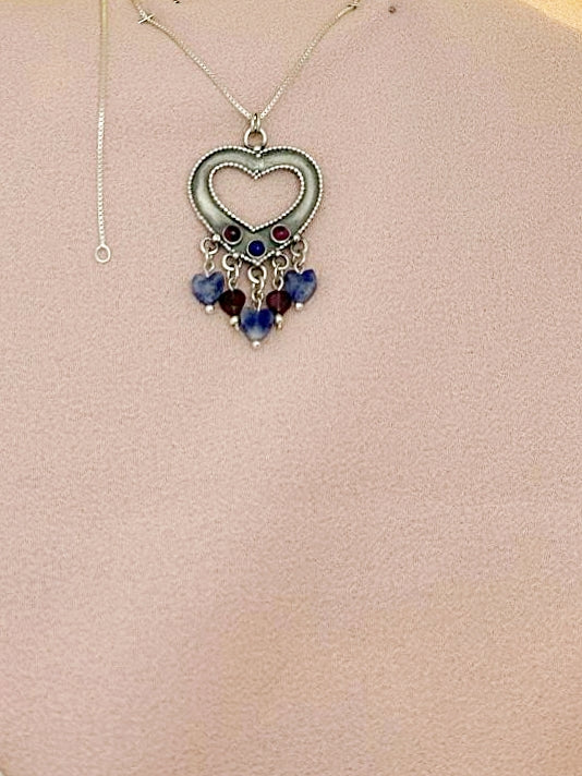 B370- Heart Pendant with Garnet & Lapis