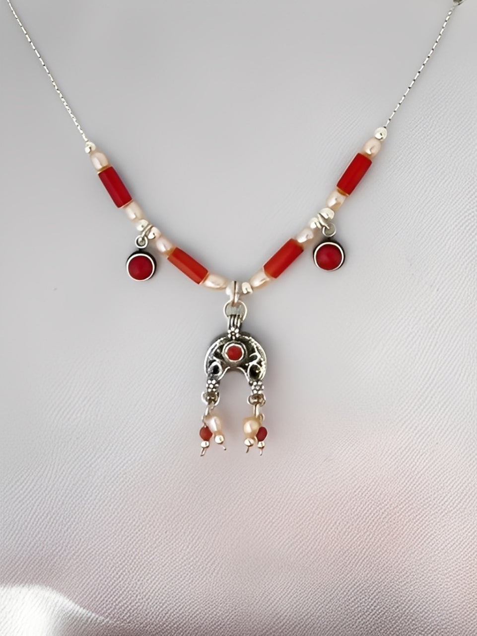 B37- Moon Necklace with Pearls
