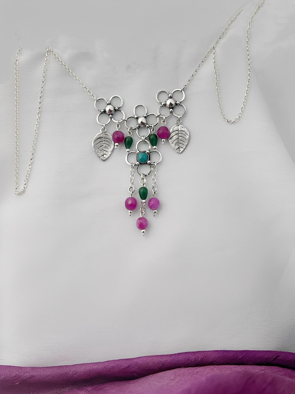 B18- Flowers Necklace & Leaves - Zehava Jewelry