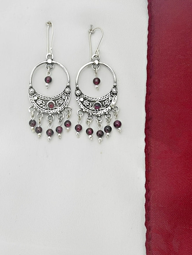 E152- Moon Earrings with Garnet