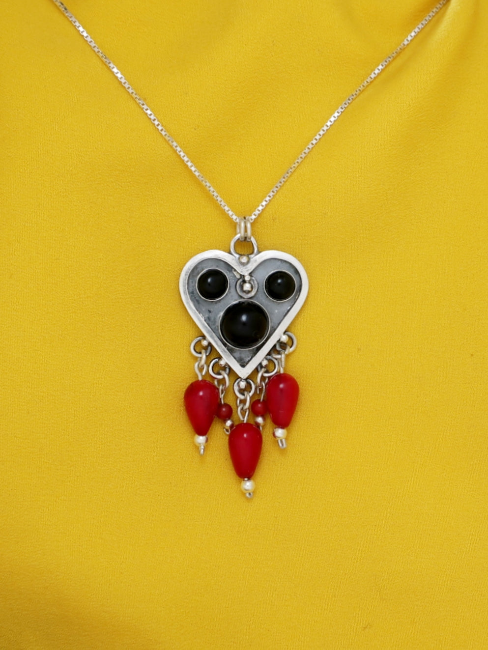 B210- Heart Pendat with Three Srones - Zehava Jewelry