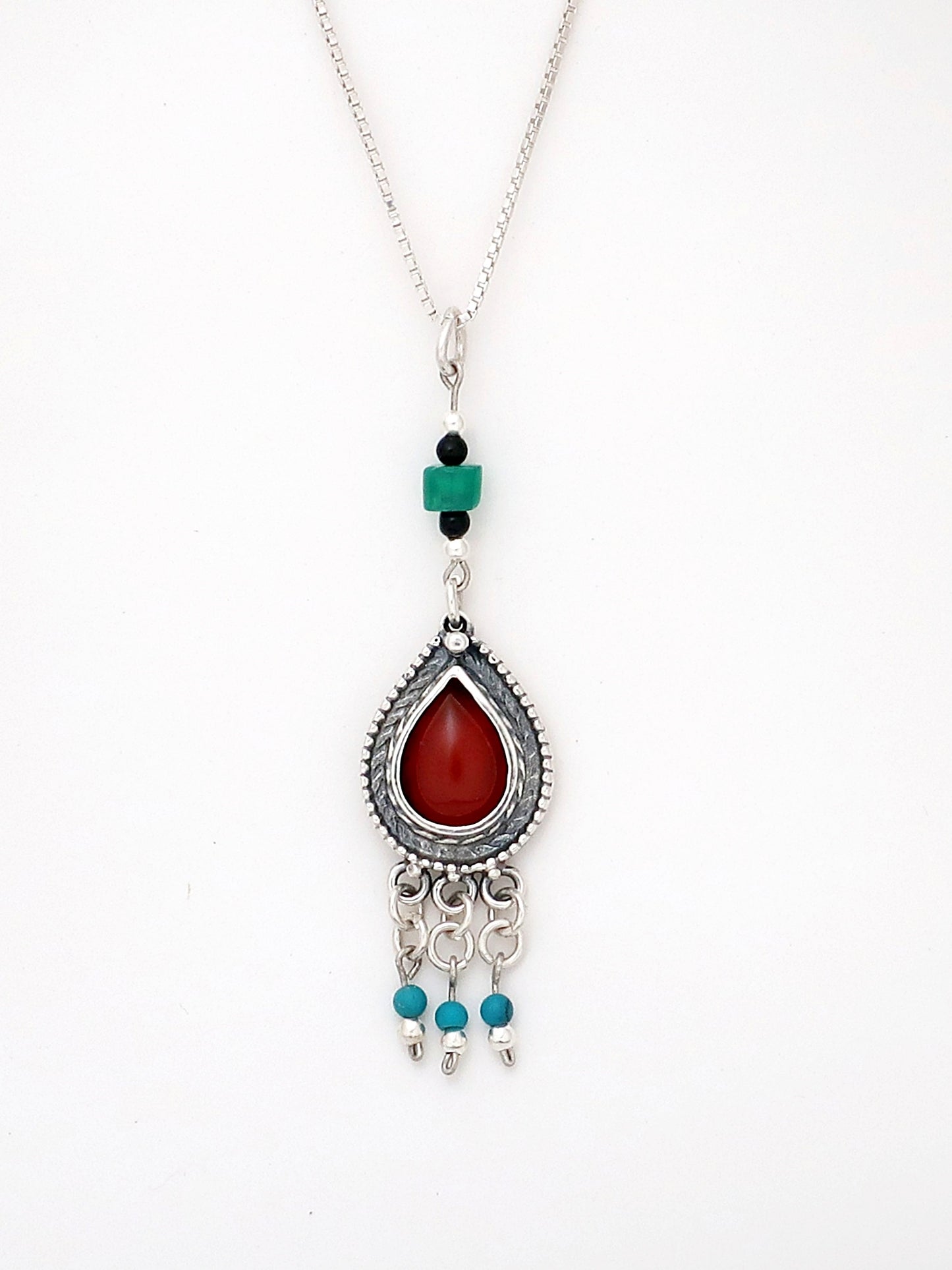 B75- Drop Silver Necklace with Multiple Stones - Zehava Jewelry