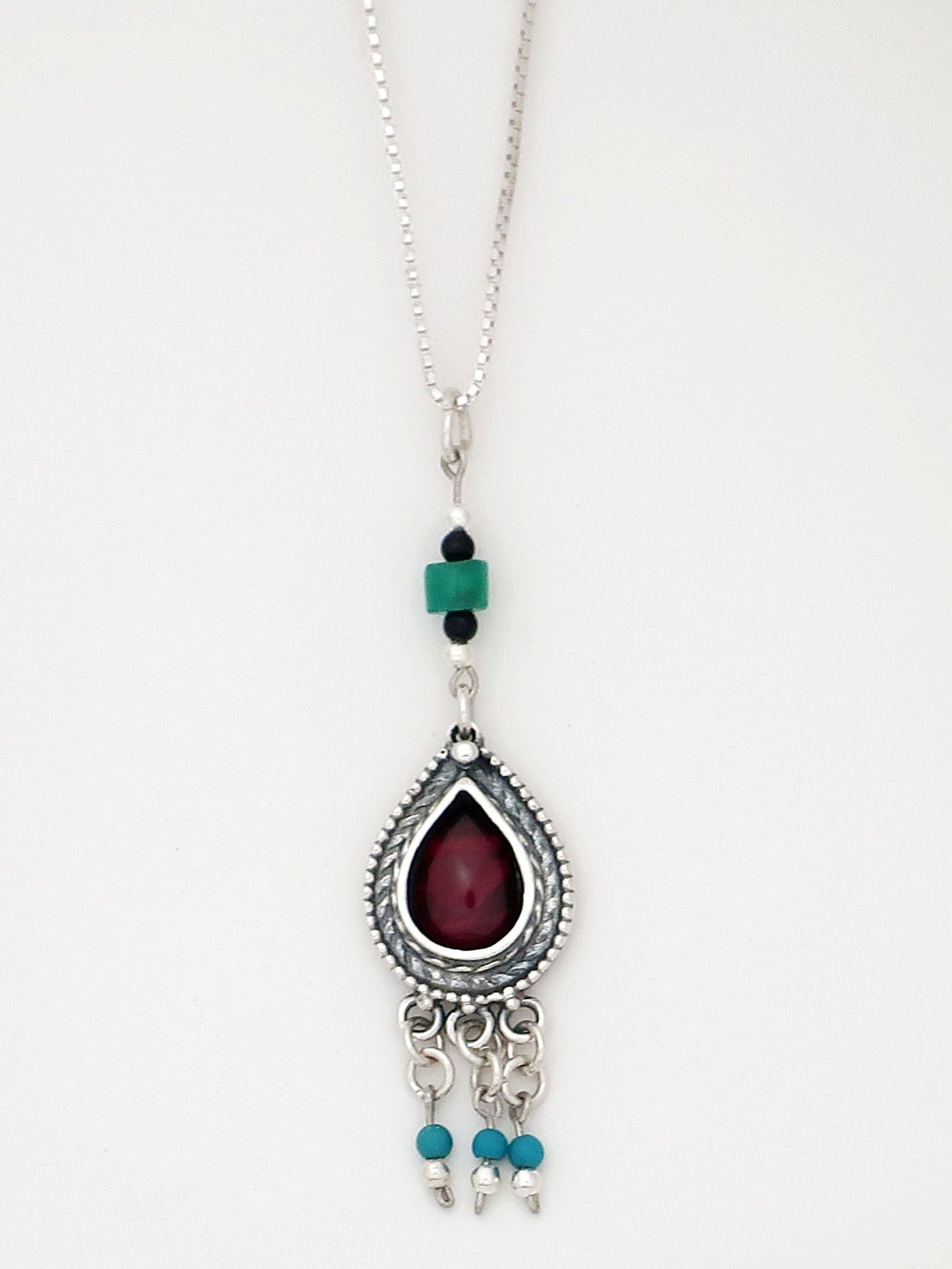 B75- Drop Silver Necklace with Multiple Stones - Zehava Jewelry