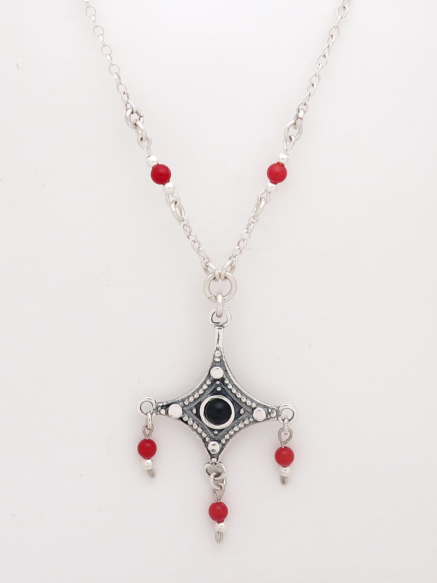 B80 - Silver Pendant with Multiple Stones - Zehava Jewelry