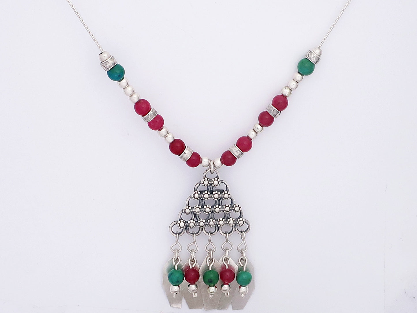 B90- Triangle Necklace with Flowers - Zehava Jewelry