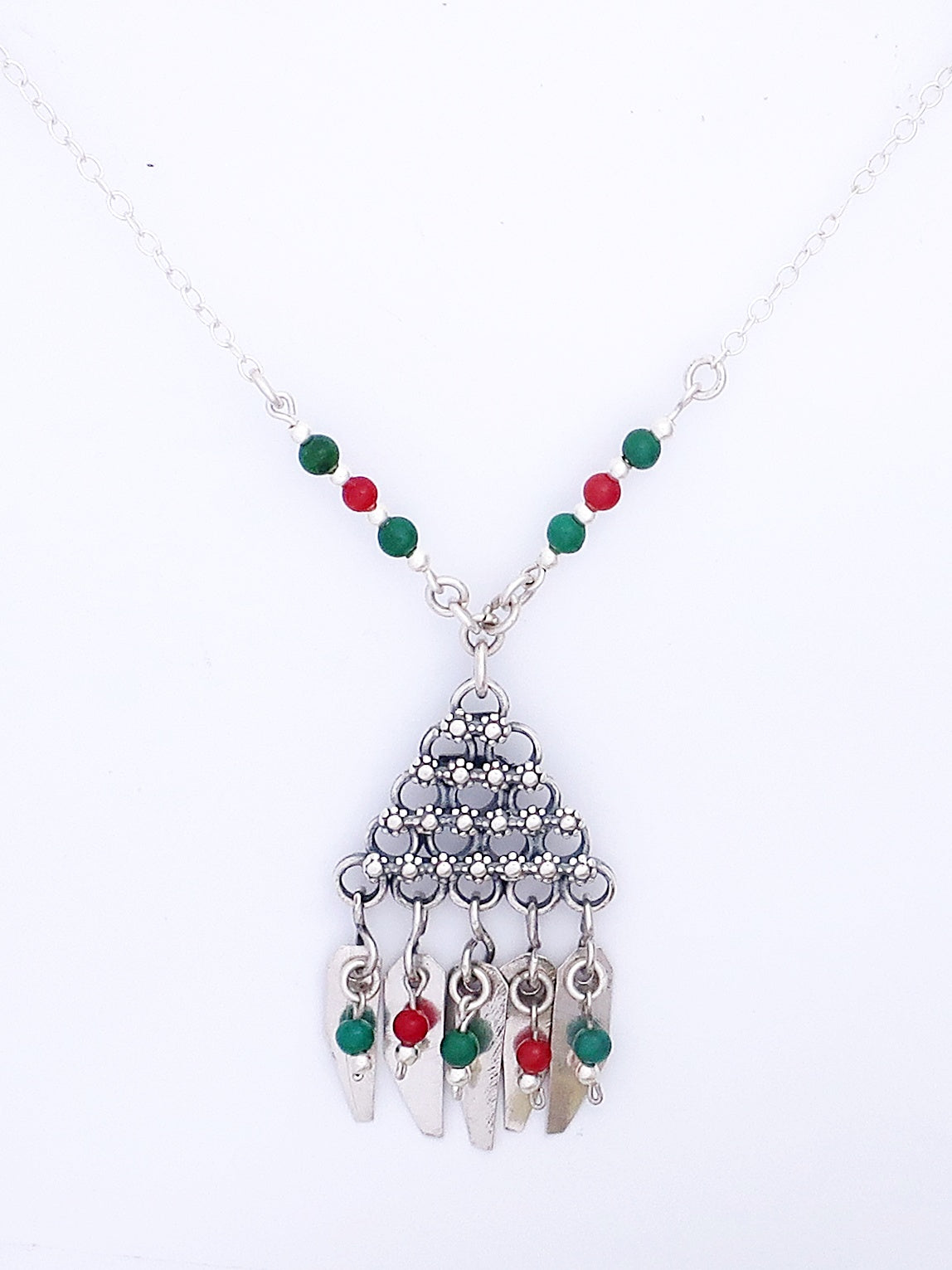 B68.2- Triangle Pendant with Flowers - Zehava Jewelry