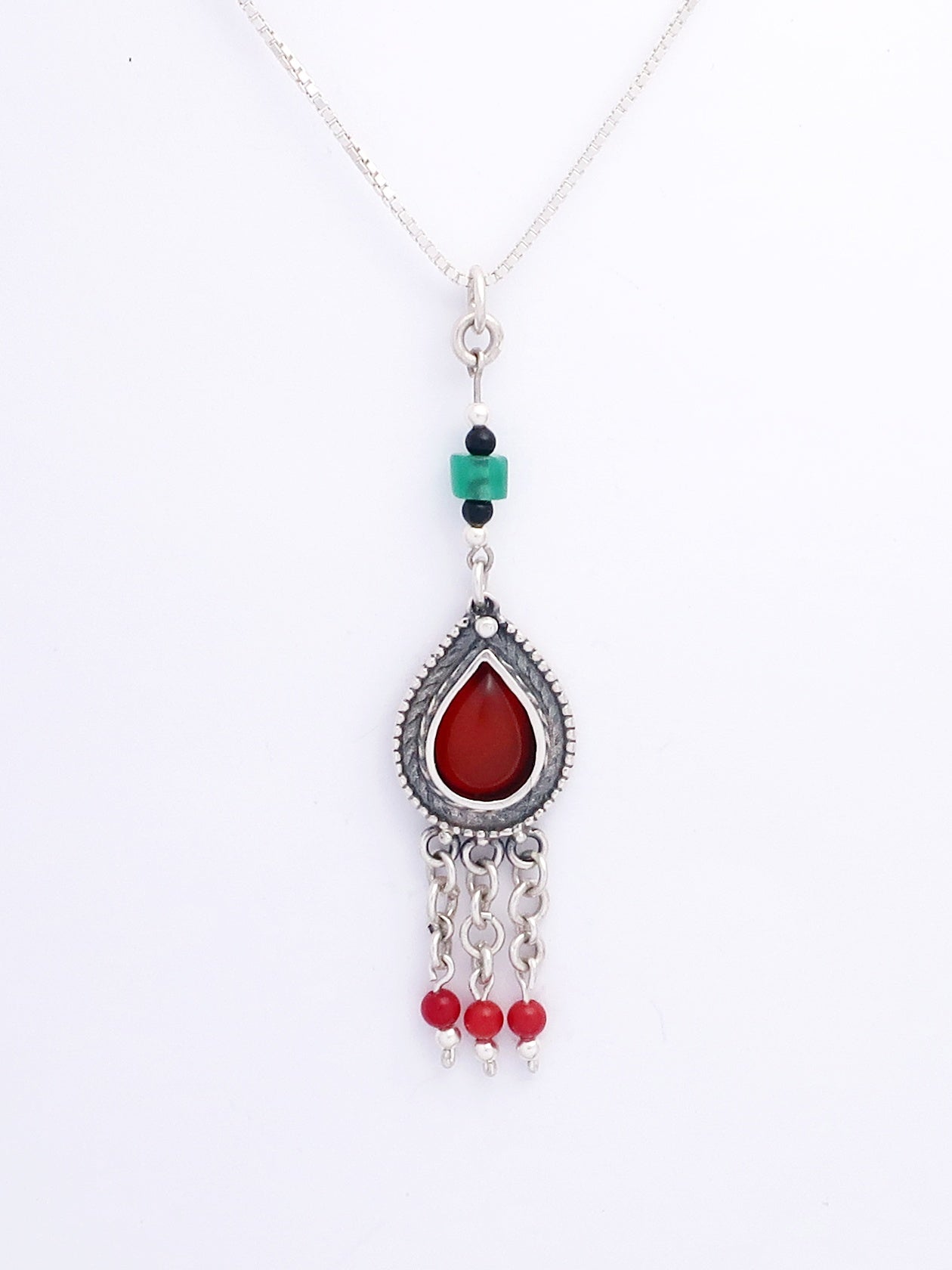 B75.1- Drop Silver Necklace with Carnelian Stone - Zehava Jewelry