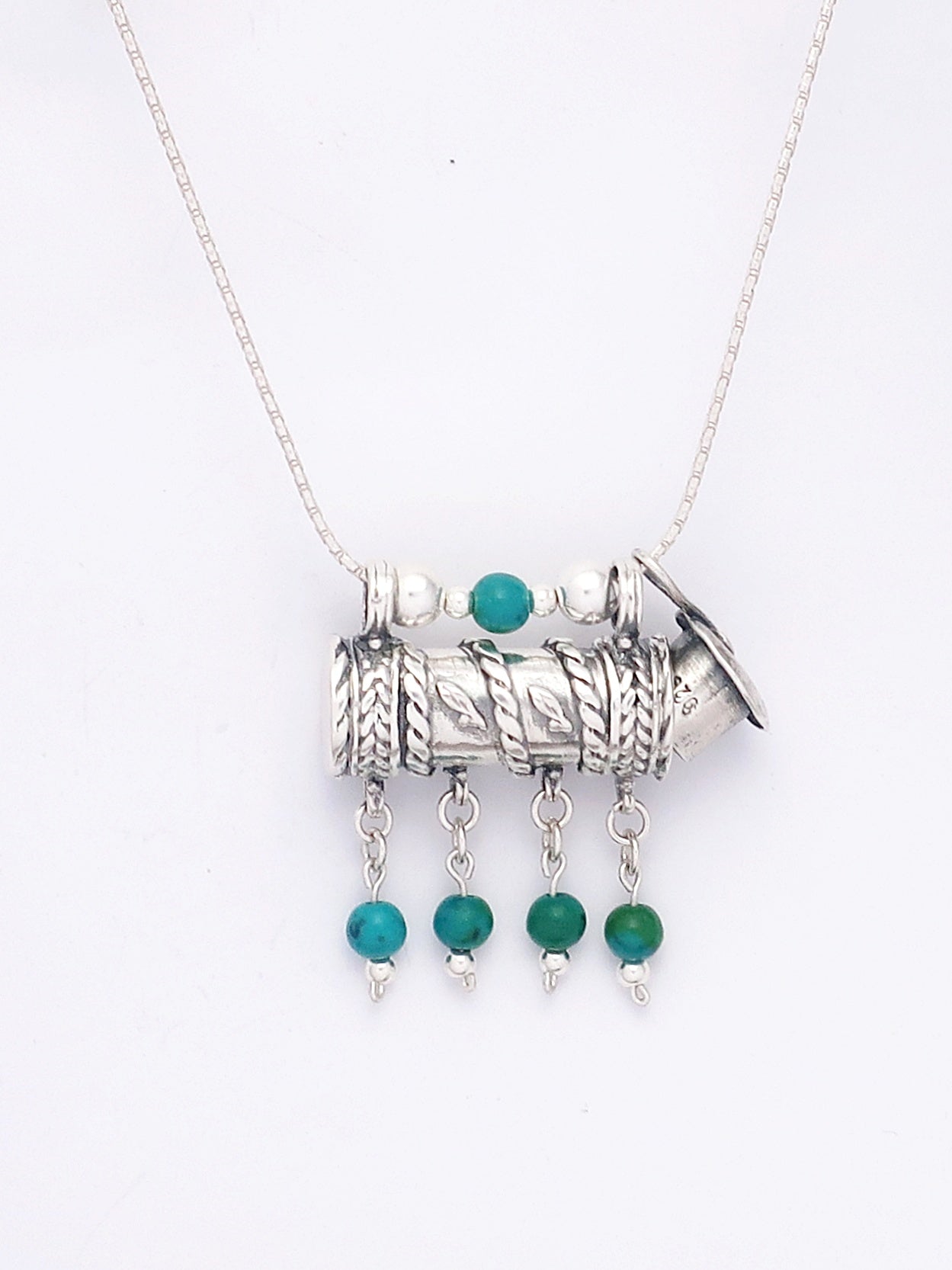 D6- Round Box Pendant with Opening Cap and Turquoise/ Amethyst Beads