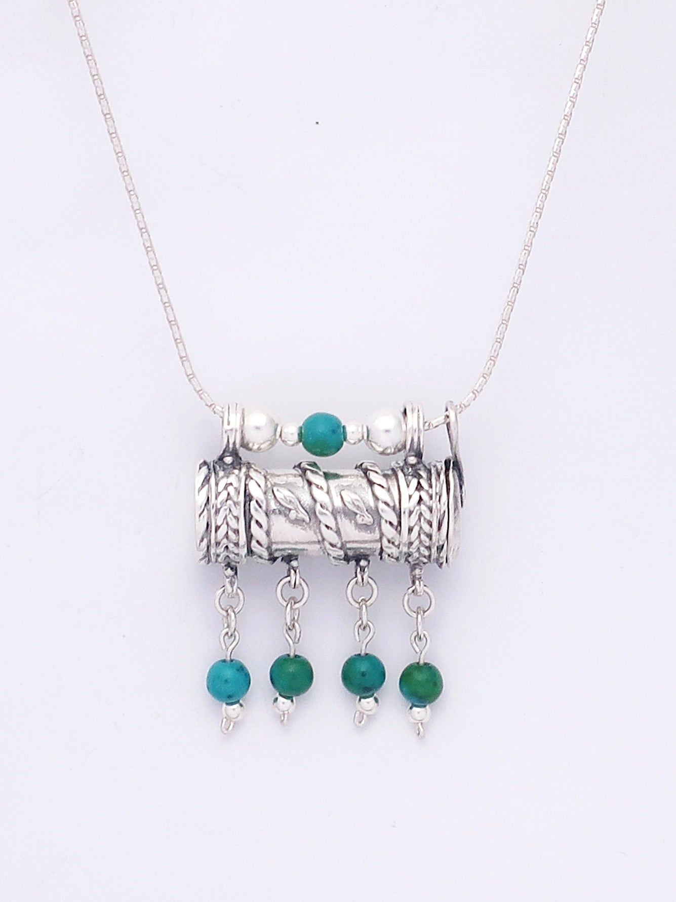 D6- Round Box Pendant with Opening Cap and Turquoise/ Amethyst Beads