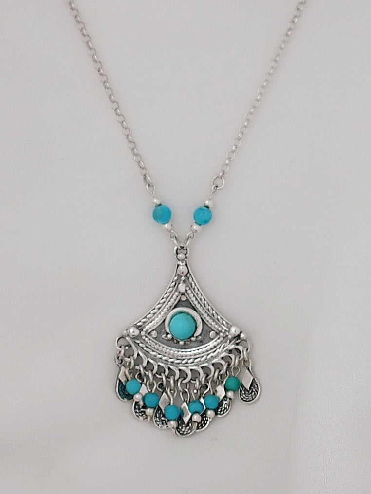 B104- Silver Necklace with Turquoise Stone