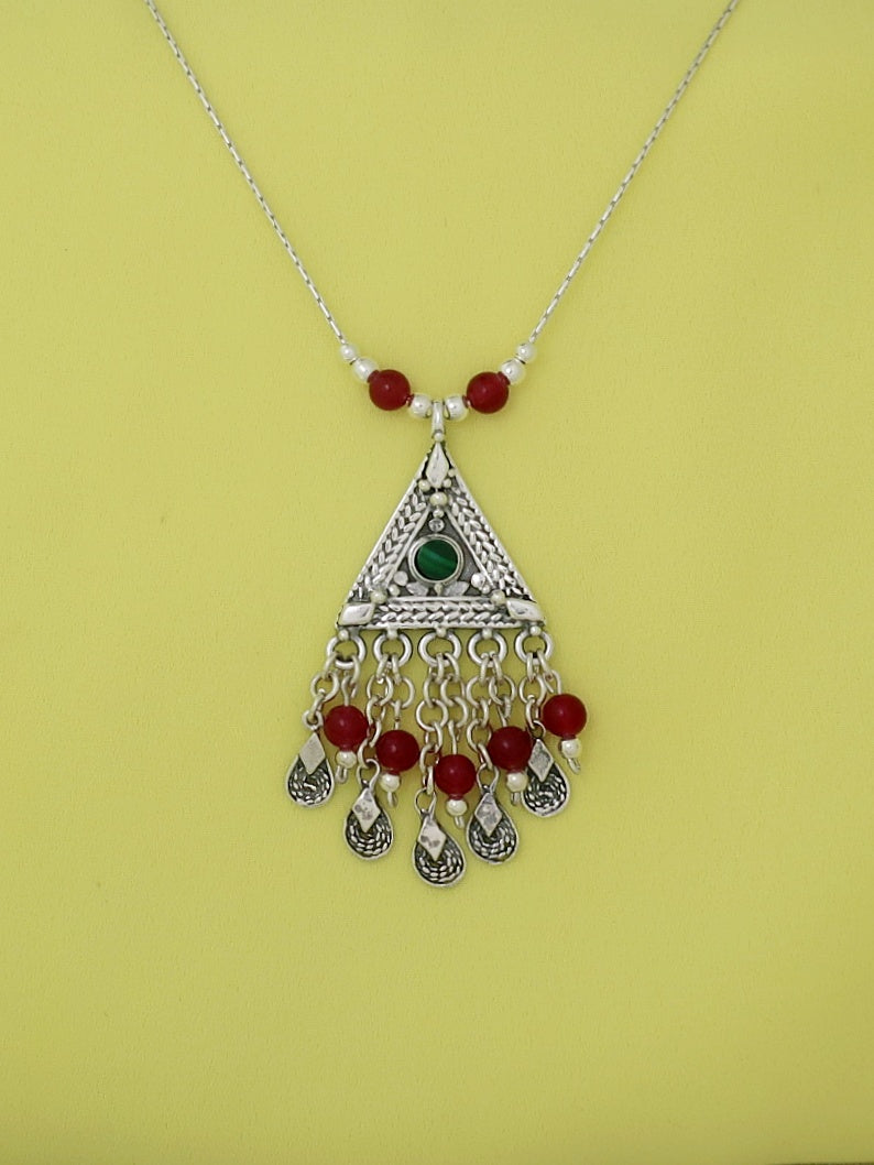 B118- Pyramid Necklace with Carnelian Beads & Multiple Stones
