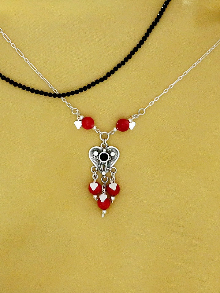 B129- Filigree Heart Necklace with Multiple Stones