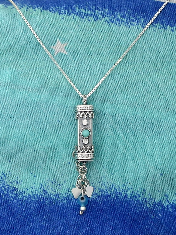 A12- Medium Mezuzah with Turquoise Stone & Hearts