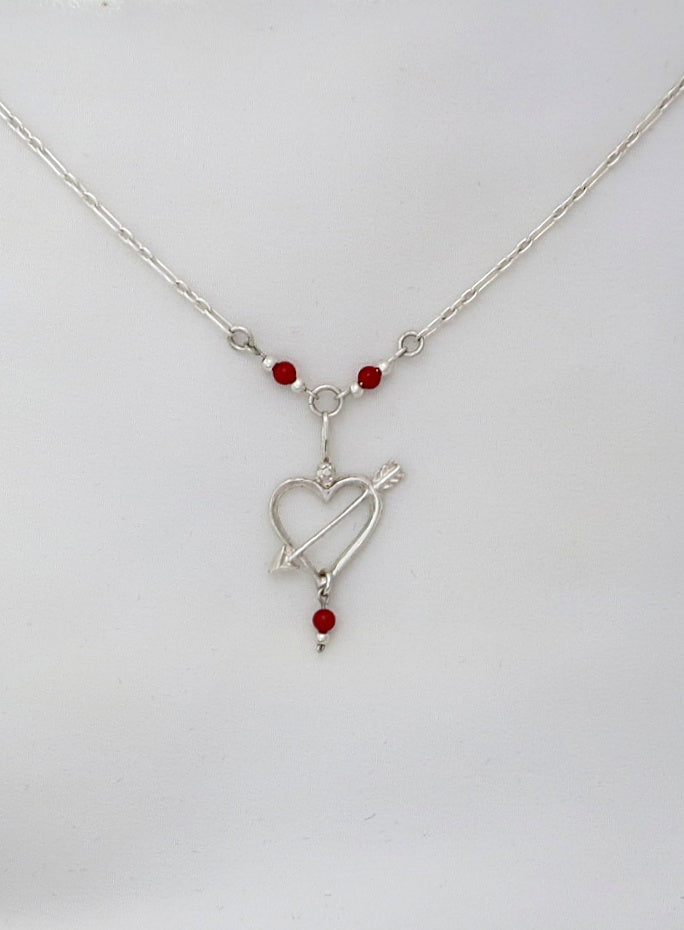 B140- Heart Necklace with Carnelian Beads