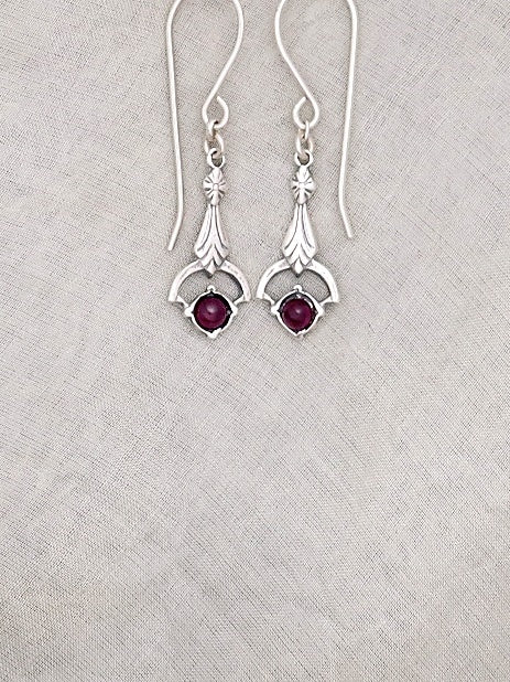 E24- Silver Earrings with Garnet/ Turquoise Stone - Zehava Jewelry