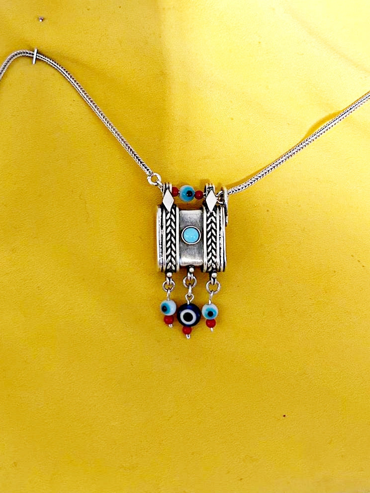 C53- Silver Amulet with Turquoise & Evil Eye