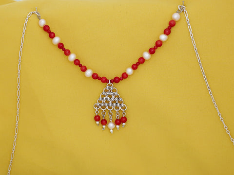 B248 - Triangle Necklace with Flowers