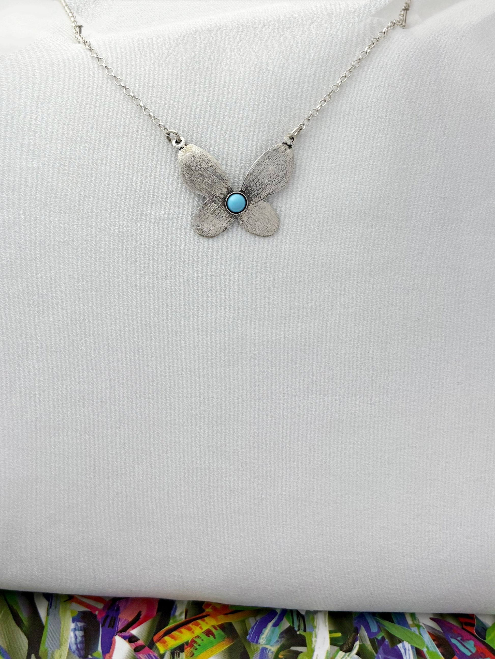 B252- Butterlfly Necklace with Multiple Stones - Zehava Jewelry