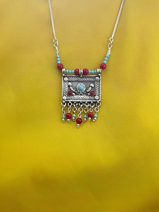 B296- Handcrafted Silver Plate Adorned with Turquoise Stone