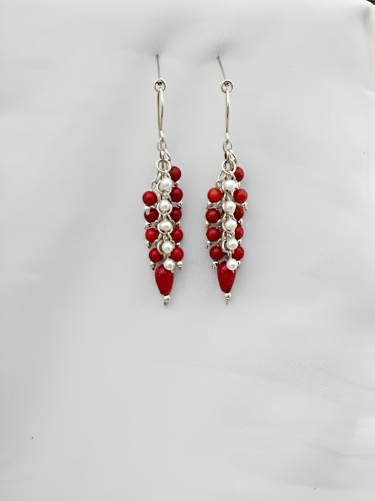 E141- Pearls & Carnelian Earrings