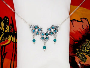 B245- Flowers Necklace with Turquoise Stones