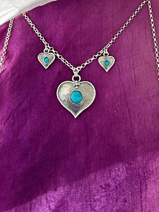 Heart Necklace with Turquoise Stones