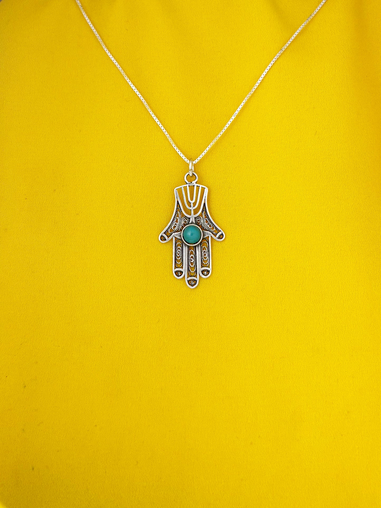 B393- Filigree Hamsa with Turquoise Stone