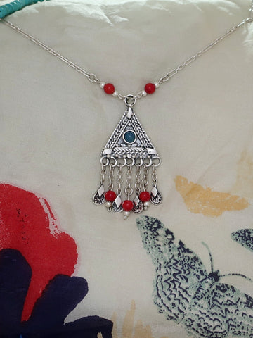 B222- Pyramid Necklace with Carnelian & Agate