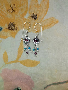 E34- Silver Earrings with Garnet Stone - Zehava Jewelry