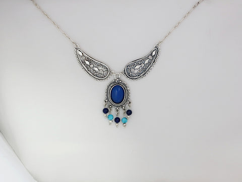 B238- Silver Necklace with Blue Agate Stone