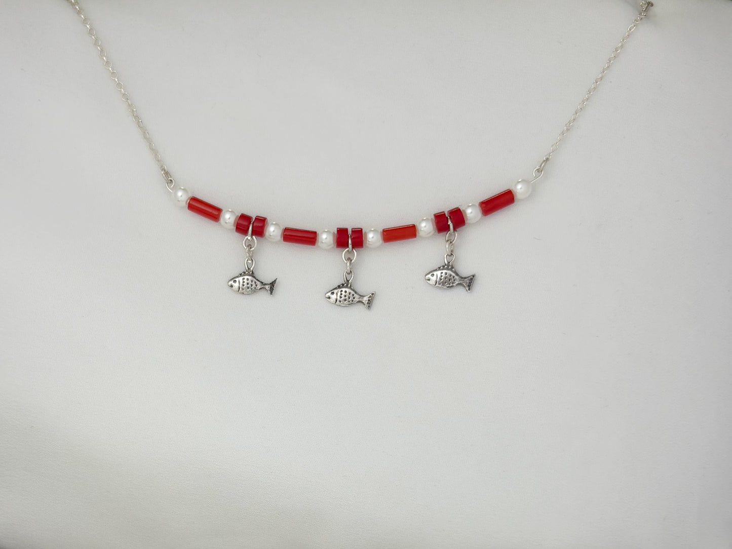 B398- Fish Necklace with Pearls
