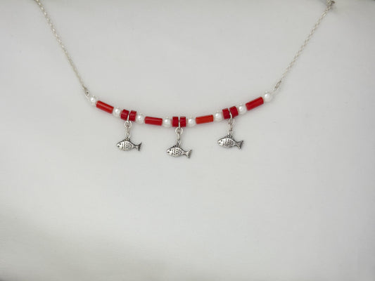 B398- Fish Necklace with Pearls