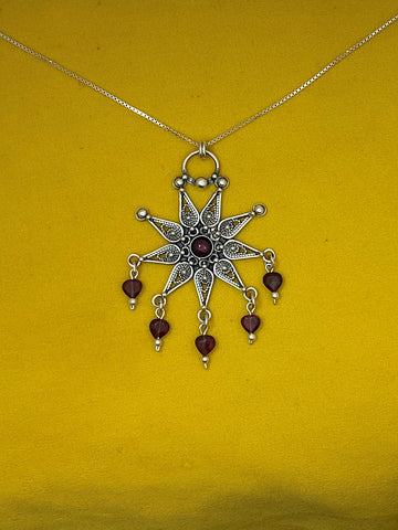 B333- Sun Pendant with Garnet