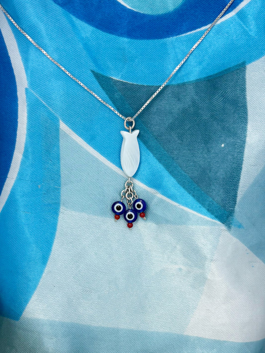 B400- Fish Pendant with Evil Eye Beads