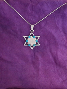 B258- David's Star Pendant with Turquoise Stones