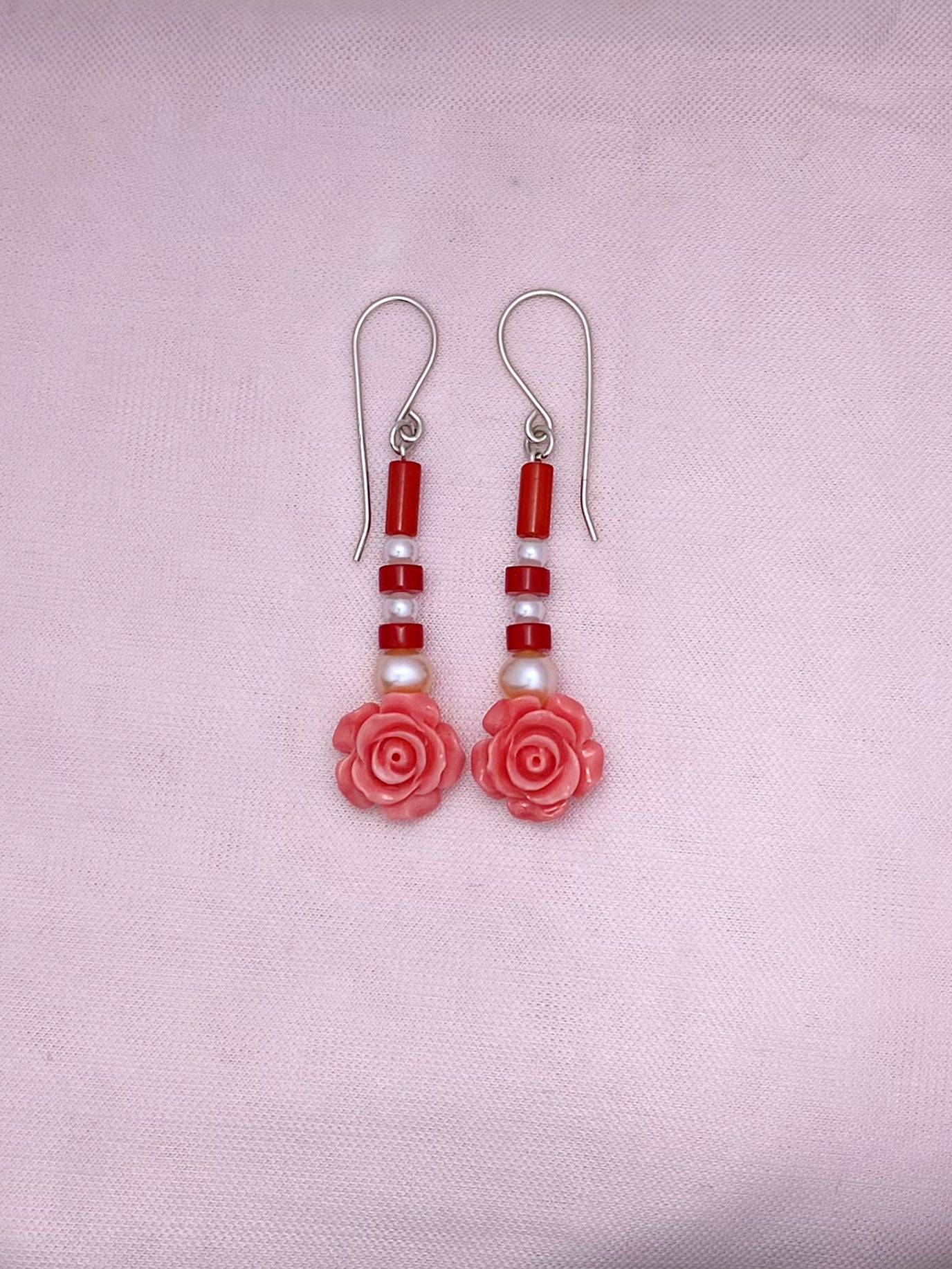 E120- Rose Coral Earrings