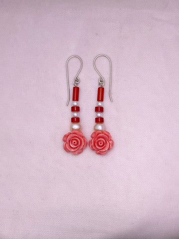 E120- Rose Coral Earrings