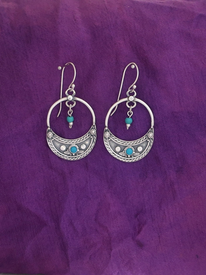 E8.1- Half Moon Earrings with Turquoise Stones - Zehava Jewelry