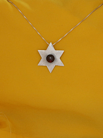 B261- David's Star Pendant with Garnet Stone