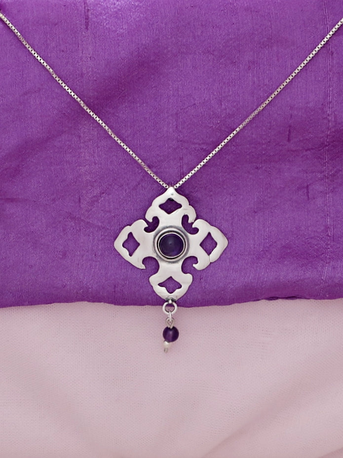 B84.1- Silver Pendant with Amethyst Stone - Zehava Jewelry