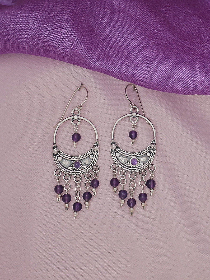 E65- Half- Moon Earrings with Amethyst Stone