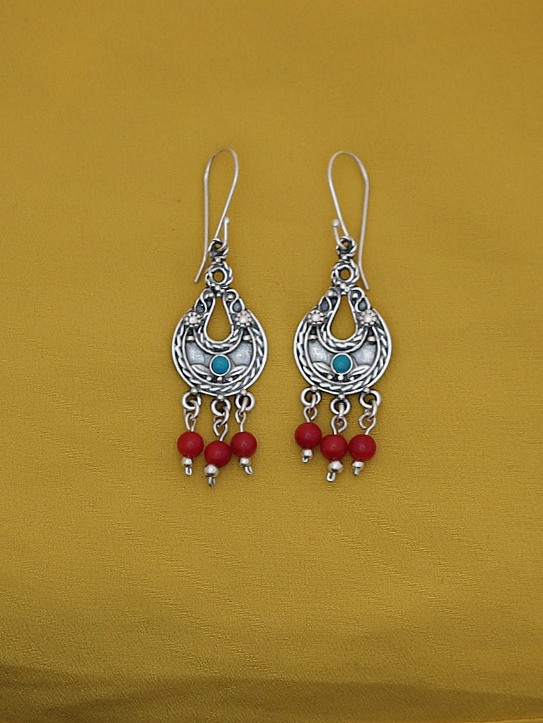 E109- Silver Earrings with  Turquoise Stones