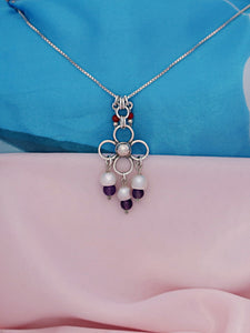 B150 - Flower Pendant with Pearls, Amethyst & Carnelian Beads