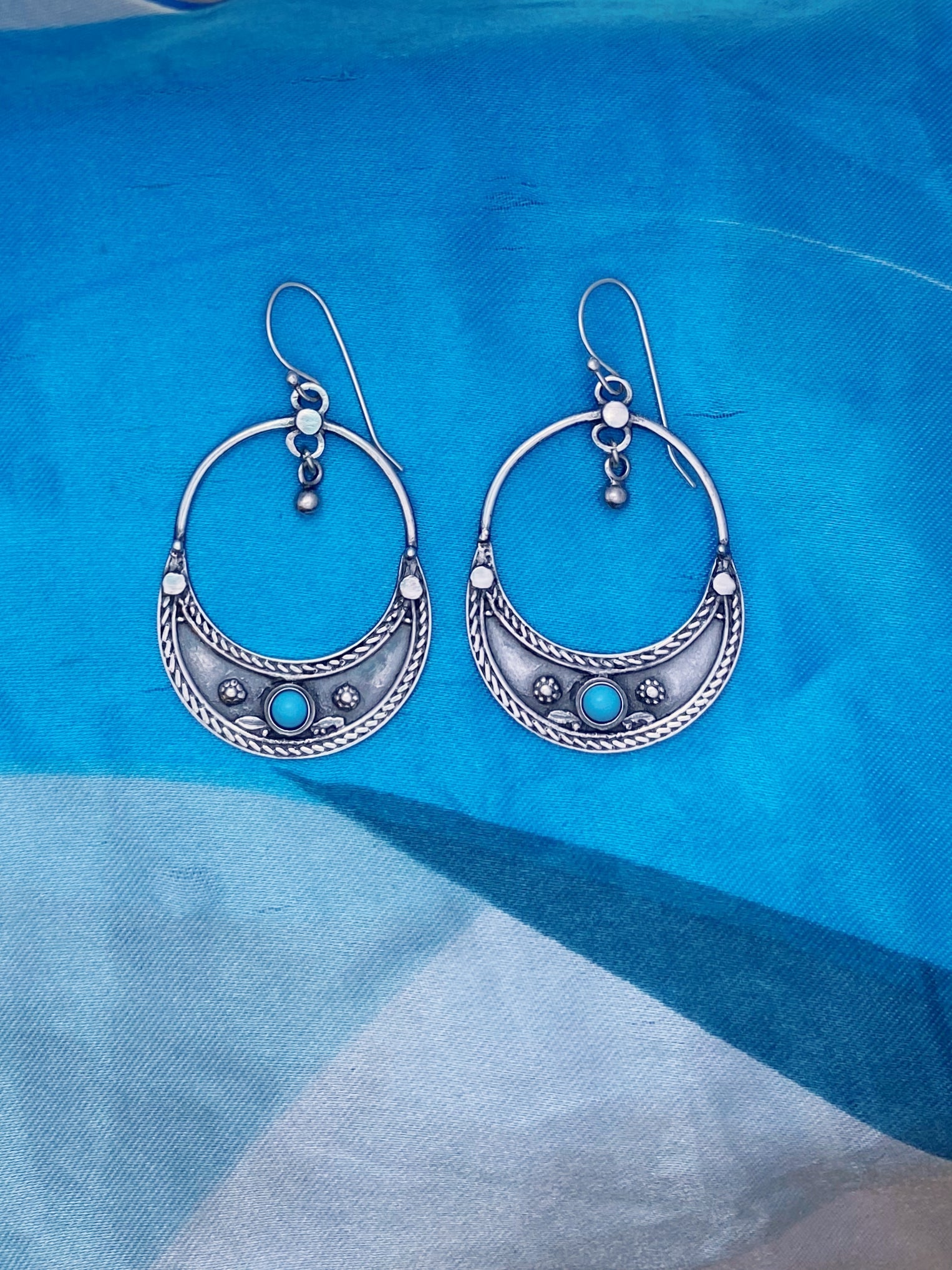 E25- Big Half- Moon Earrings with Turquoise Stone